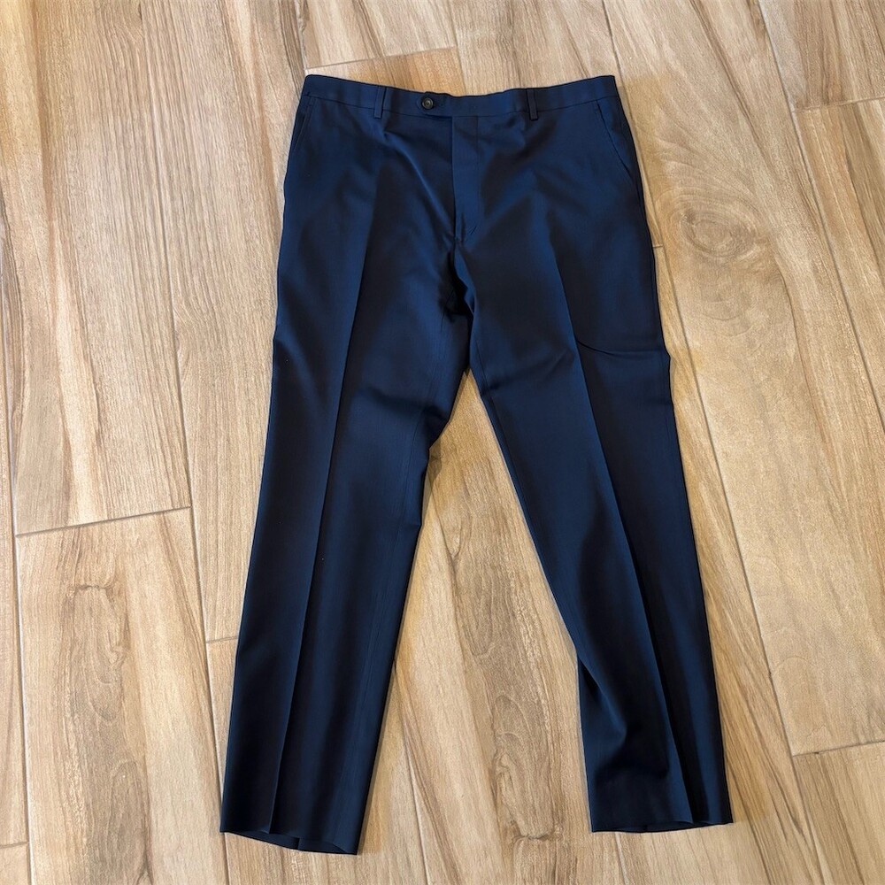 Kenneth Cole AWEARNESS Dress Pants Mens 38x32 Navy Blue Flat Front Stretch